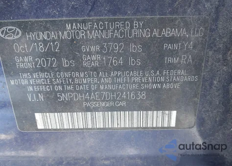 2013 Hyundai Elantra Gls from USA, damaged, VIN 5NPDH4AE7DH241638